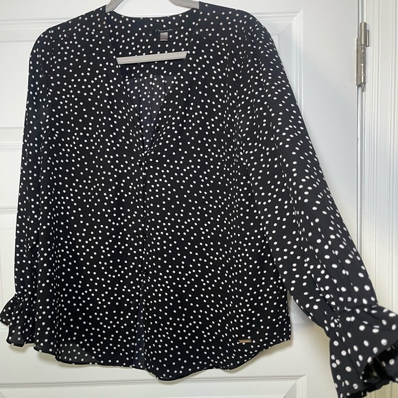 Business Casual Long Sleeve Polka Dot Blouse - Picture 2 of 2